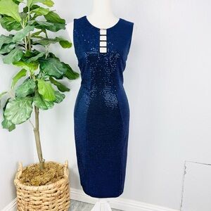 Enfocus Studio Blue Sequins Cocktail Mini Glitter Dress